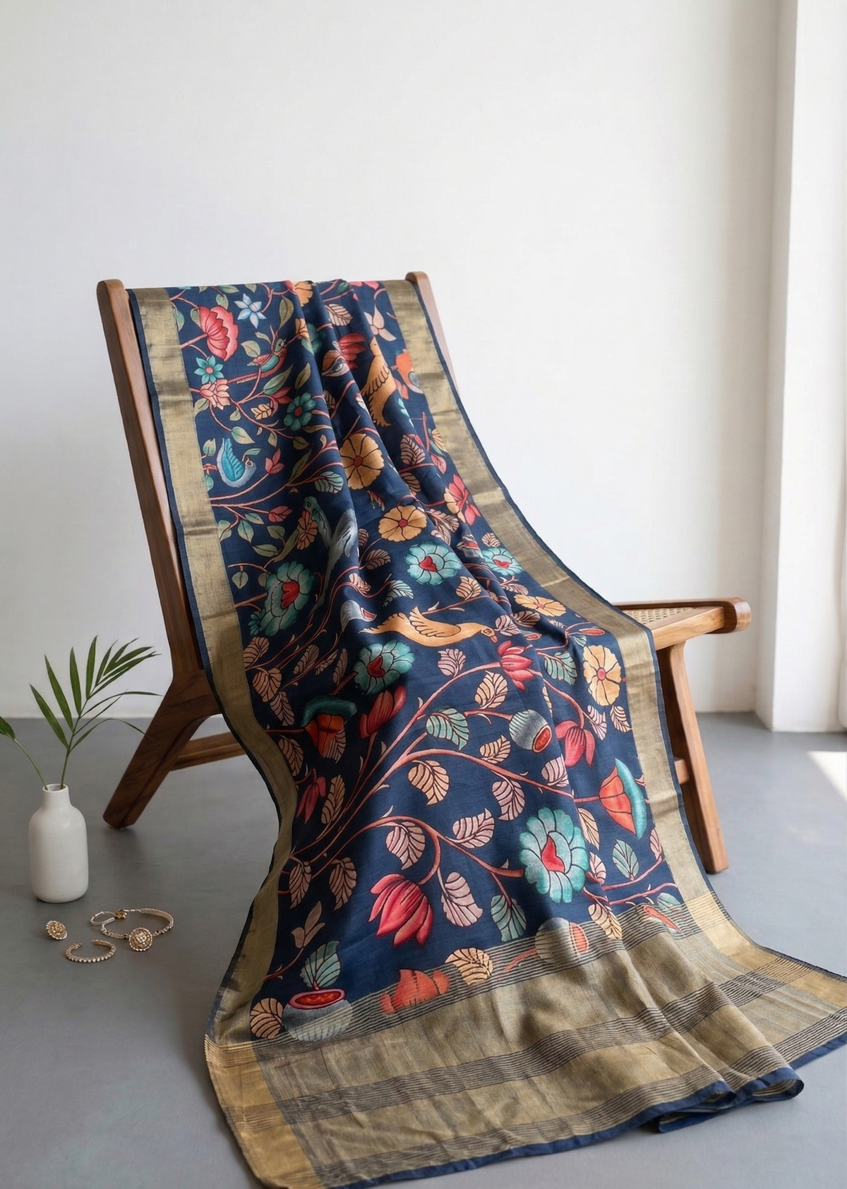 Elegant Crepe Silk Saree with Artistic Digital Floral & Bird Design