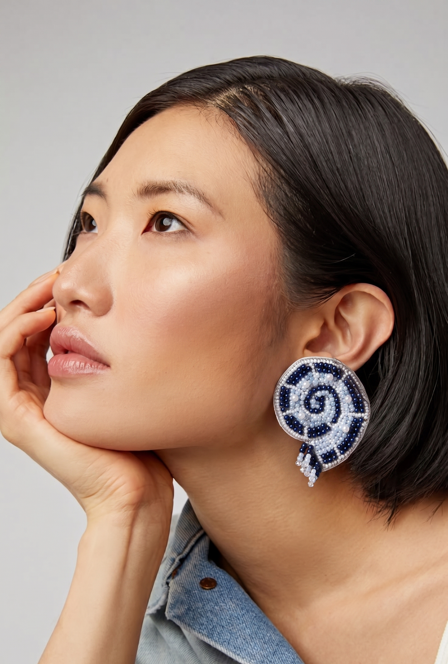 High Tide Big Blue Shell Earrings with Pearl Beads