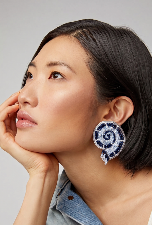 High Tide Big Blue Shell Earrings with Pearl Beads