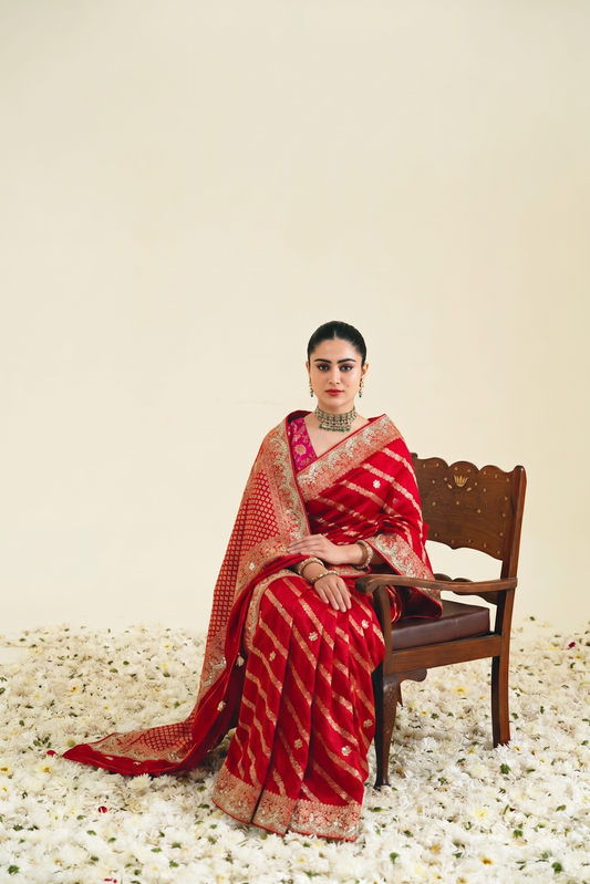 Zardozi Gotta Patti And Pearl On Khaddi Georgette Banarasi · 56 Artisan Hours of work · The Noor Edit