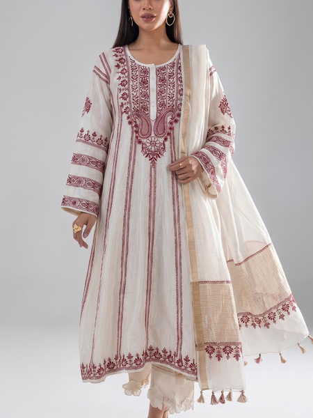 Royal Chanderi Anarkali Kurta Dupatta Set With Handcrafted Detailing