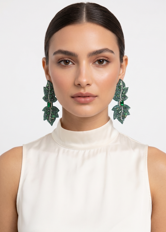 Gorgeous Emerald Earrings with Semi-Precious Crystal-Cut Stones