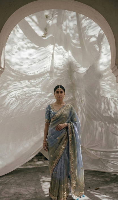 Zardozi Floral And Stone On Cosmo Munga Silk · 72 Artisan Hours of work · The Riwaayat Edit