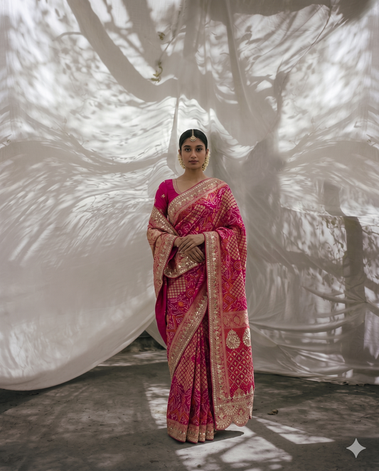 Royal Khaddi Georgette Banarasi Saree With Zardozi Gota Patti & Pearl Work