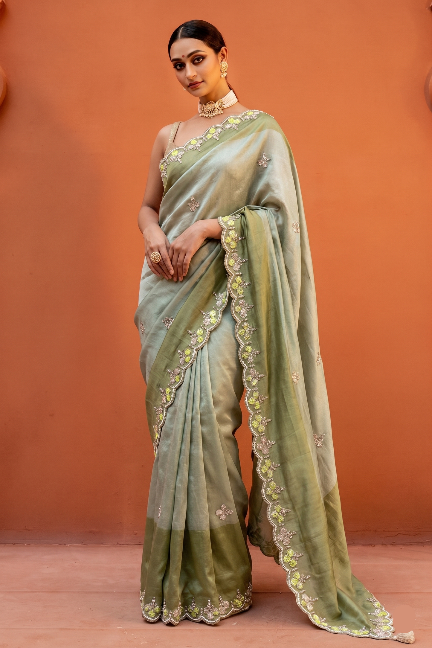 Kutdana Pearl And Sequins On Munga Silk Jacquard · 40 Artisan Hours of work · The Shringar Edit