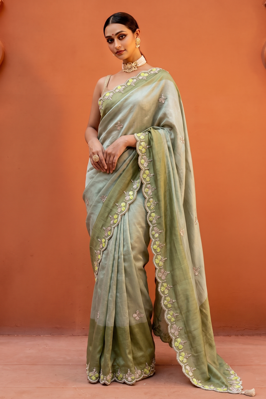 Regal Munga Silk Jacquard Saree With Kutdana Pearl Sequins And Zarkan Work