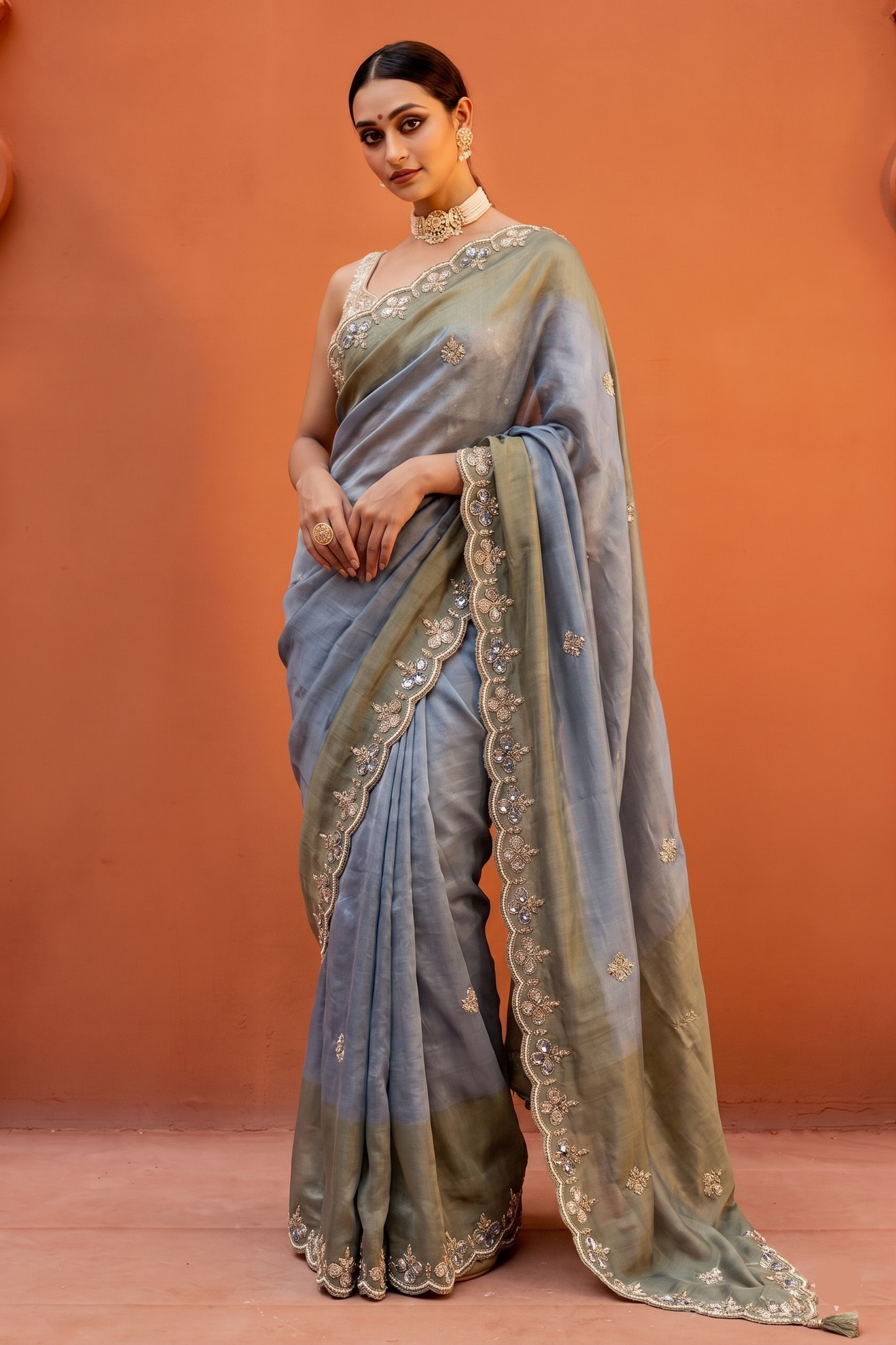 Kutdana Pearl And Sequins On Munga Silk Jacquard · 40 Artisan Hours of work · The Shringar Edit
