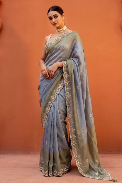 Kutdana Pearl And Sequins On Munga Silk Jacquard · 40 Artisan Hours of work · The Shringar Edit