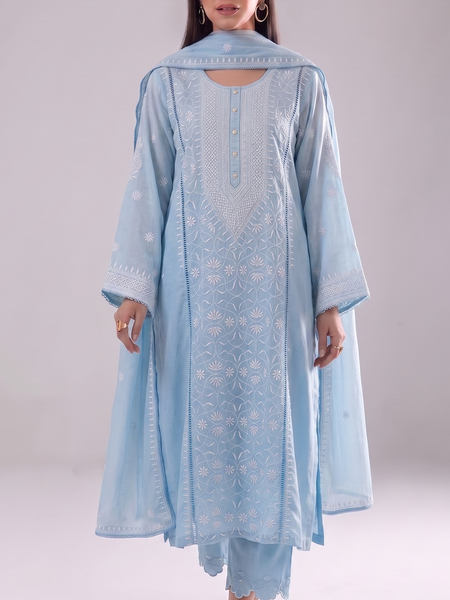 Elegant Pure Mulmul Kurta Dupatta Set With Pearl Sequins And Katdana Work