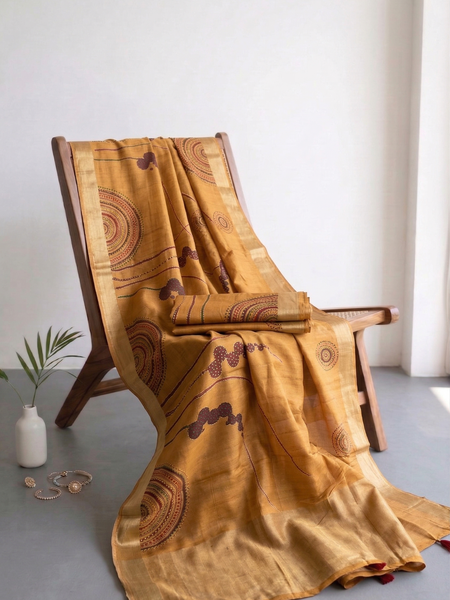 Elegant Crepe Silk Saree with Artistic Digital Floral & Bird Design