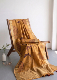 Elegant Crepe Silk Saree with Artistic Digital Floral & Bird Design