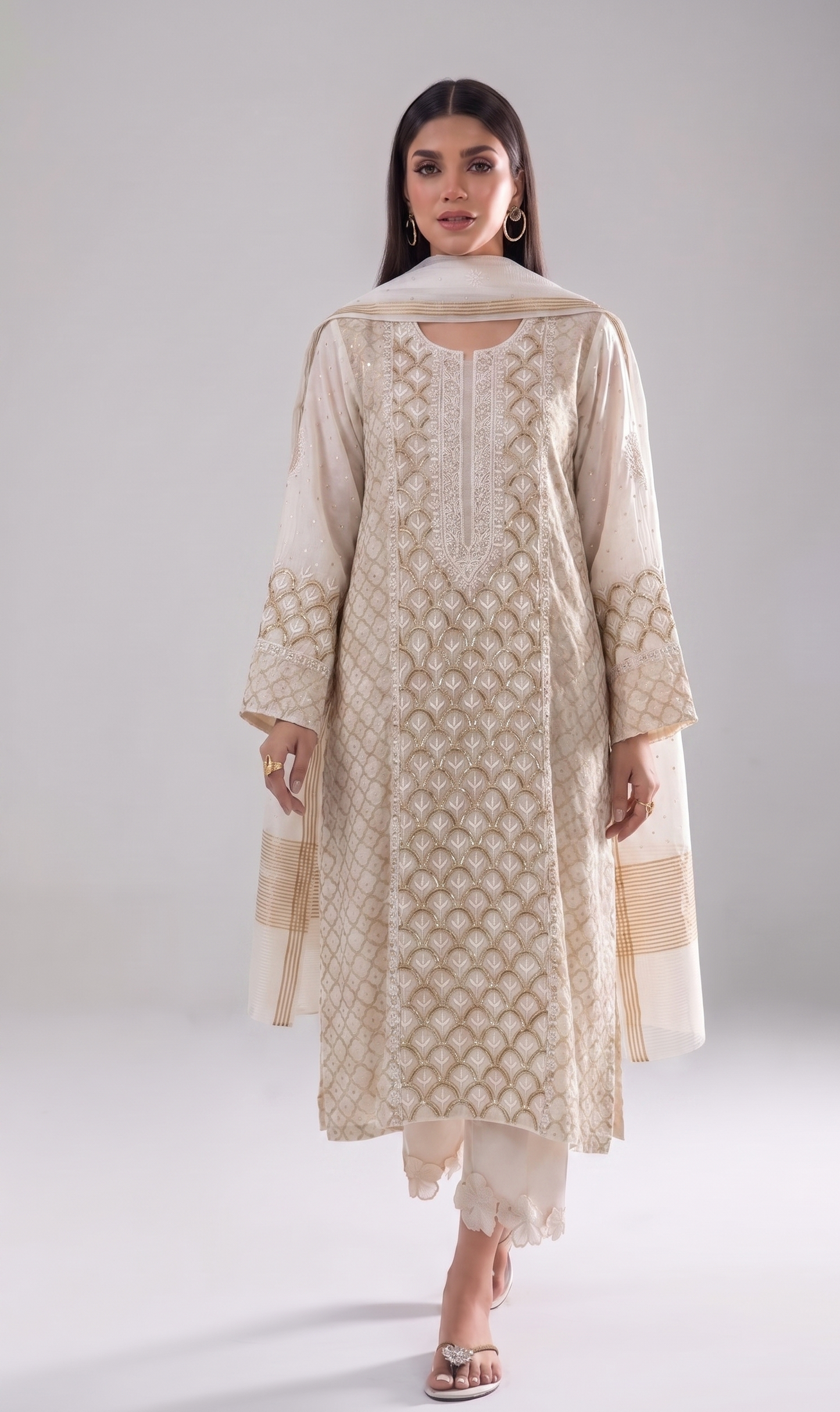 Zari Katdana And Sequins On Pure Mul Chanderi · 32 Artisan Hours of work · The Hazratganj Edit