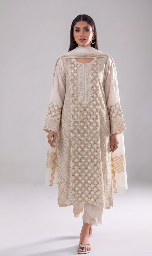 Elegant Pure Mul Chanderi Kurta Dupatta Set With Zari Katdana & Sequin Work