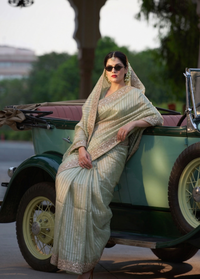 Elegant Tissue Silk Banarasi Saree With Handcrafted Zardozi Gotapatti Pearl Detailing