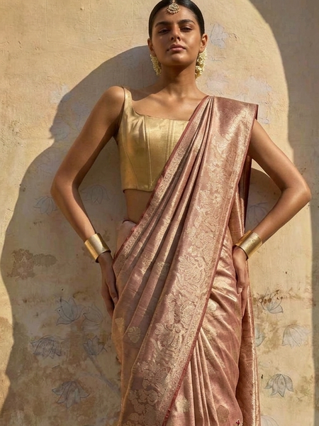 Regal Aura Pure Munga Silk Banarasi Saree With Handcrafted Zardozi Stone Embellishments