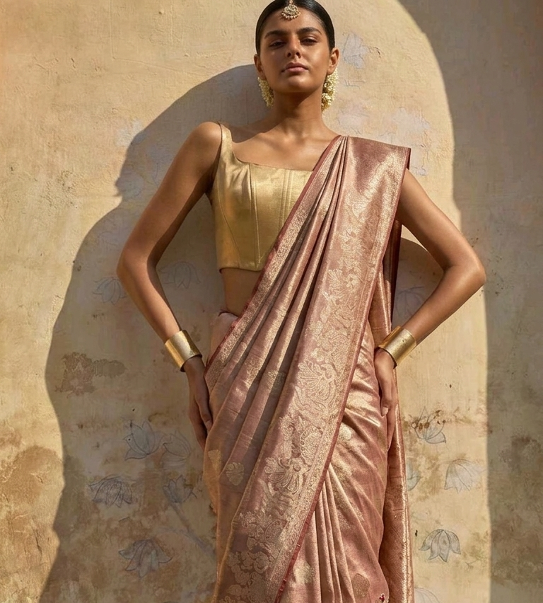 Regal Aura Pure Munga Silk Banarasi Saree With Handcrafted Zardozi Stone Embellishments