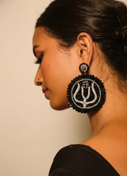 The Trishul Mandala Earrings With Black Bead Detailing
