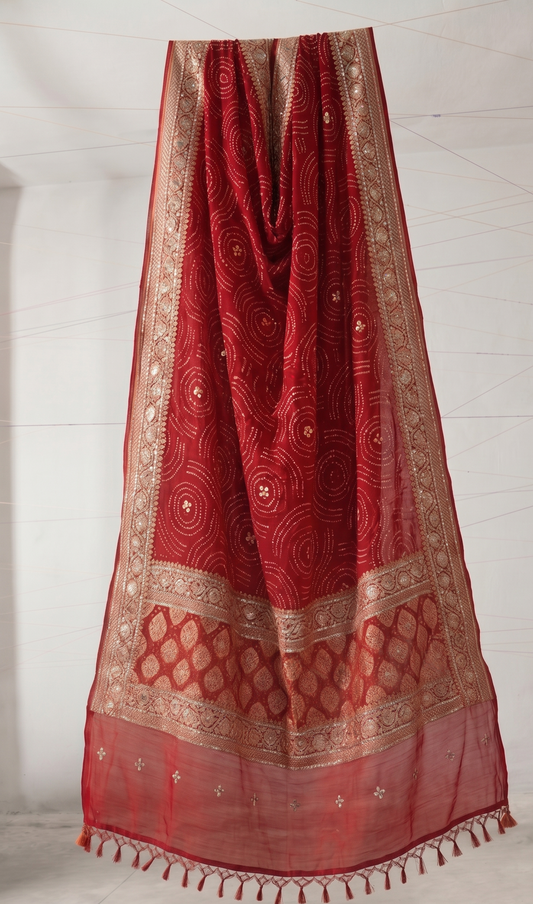 Rajwada Pure Khaddi Georgette Dupatta With Gotta Patti Zardozi & Pearl Swirl Handwork