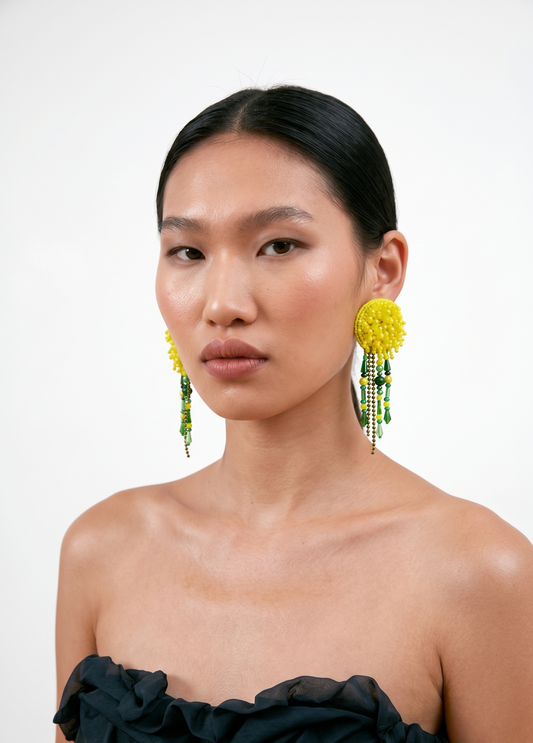Aurora Bright Yellow Dandelion Earrings With Citrine Crystal Detailing