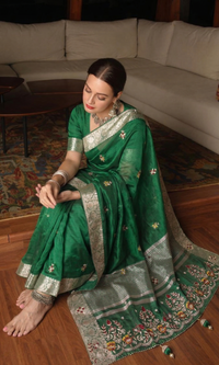 Royal Pure Tissue Silk Banarasi Saree With Handcrafted Zardozi & Floral Border Detailing