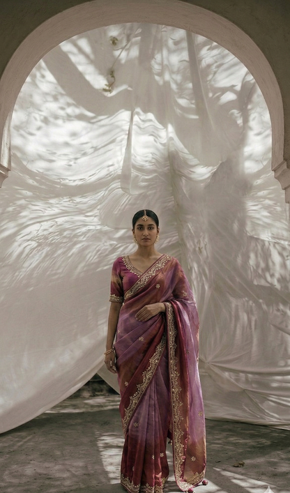 Zardozi Floral And Stone On Cosmo Munga Silk · 72 Artisan Hours of work · The Riwaayat Edit