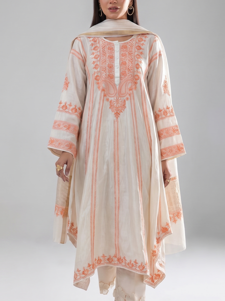 Royal Chanderi Anarkali Kurta Dupatta Set With Handcrafted Detailing