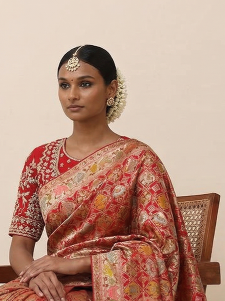 Pure Khaddi Georgette Banarasi Saree With Zardozi Embroidered Blouse