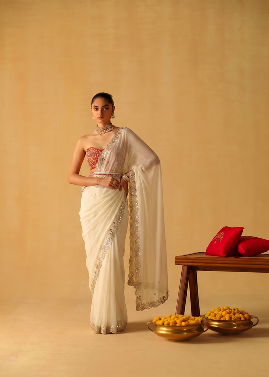The Meher Edit · Pure Chiffon Saree With Gotta Patti Kasab And Kutdana Handwork