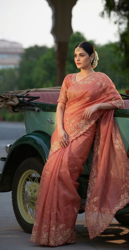 Pittan Embroidery Floral On Soft Organza Silk · 40 Artisan Hours of work · The Zari Edit