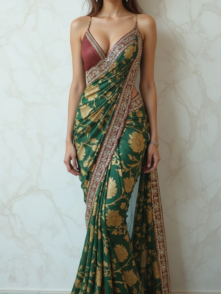 Pure Munga Silk Banarasi Saree with Handcrafted Gota Patti Zardozi and Cutdana Embroidery
