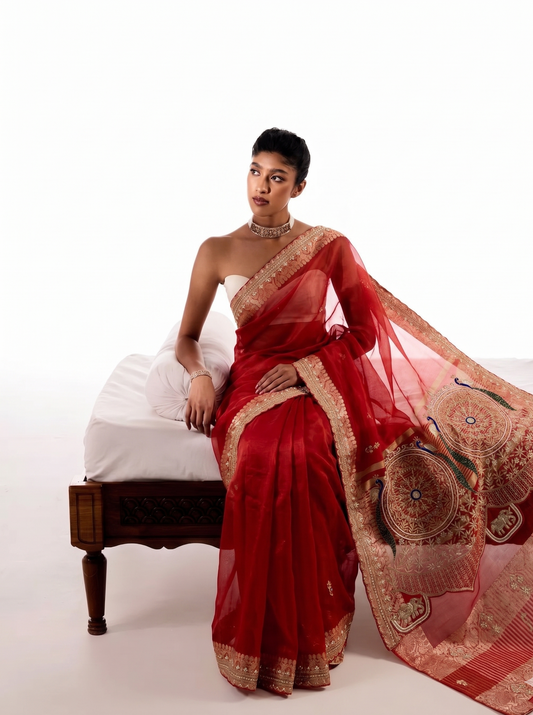 The Noor-e-Banaras Edit · Tissue Silk Banarasi Saree With Zardozi Kutdana And Pearl Hand Embroidery