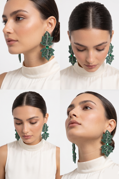 Gorgeous Emerald Earrings with Semi-Precious Crystal-Cut Stones