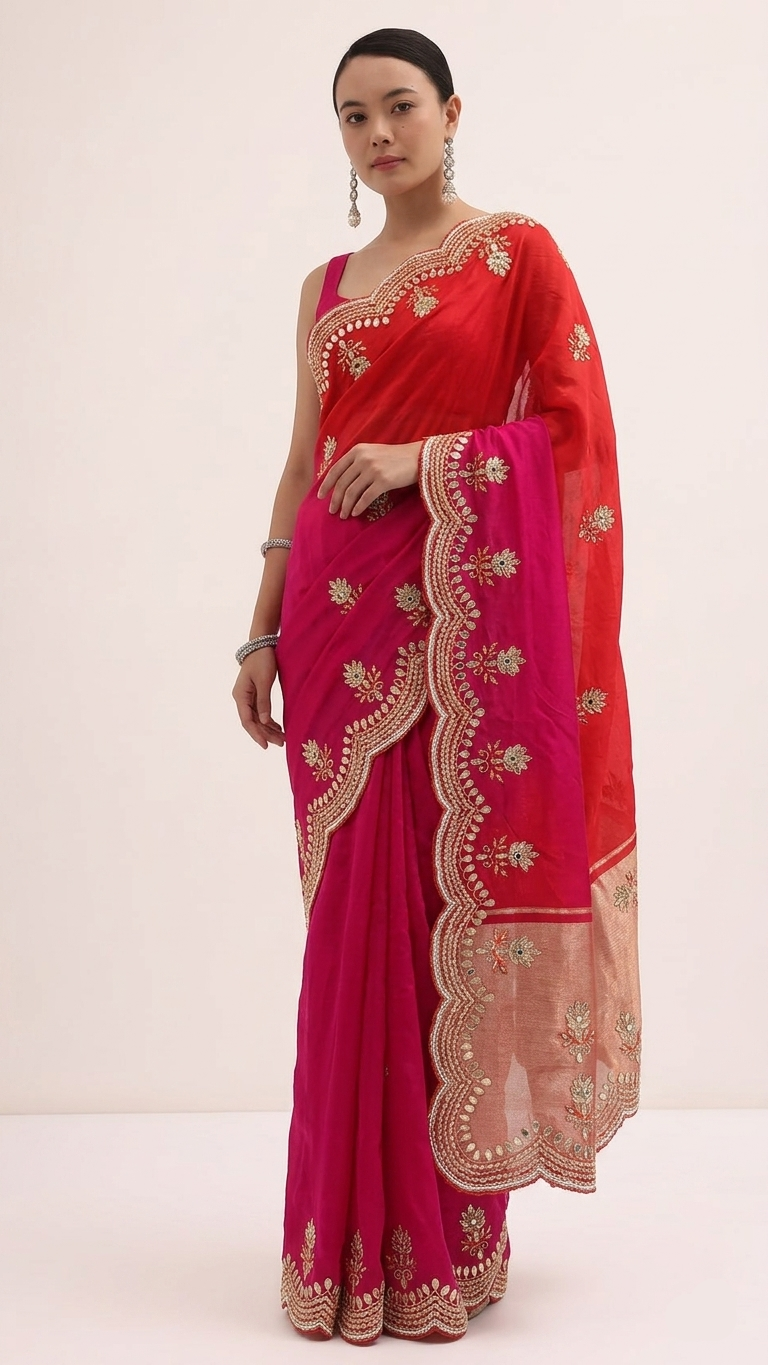 Zardozi Gotta Patti And Kutdana On Munga Silk Lakdi Patta · 52 Artisan Hours of work · The Sunehri Edit