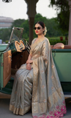 Zardozi Zarkan And Pearl On Tissue Silk Banarasi · 72 Artisan Hours of work · The Sunehri Edit
