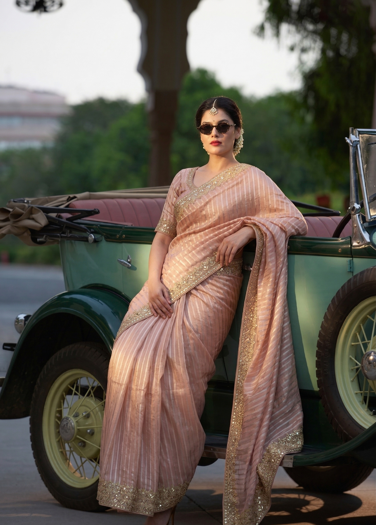 Elegant Tissue Silk Banarasi Saree With Handcrafted Zardozi Gotapatti Pearl Detailing