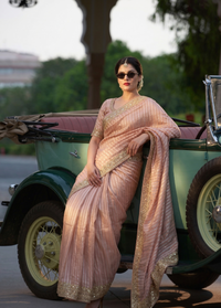 Elegant Tissue Silk Banarasi Saree With Handcrafted Zardozi Gotapatti Pearl Detailing