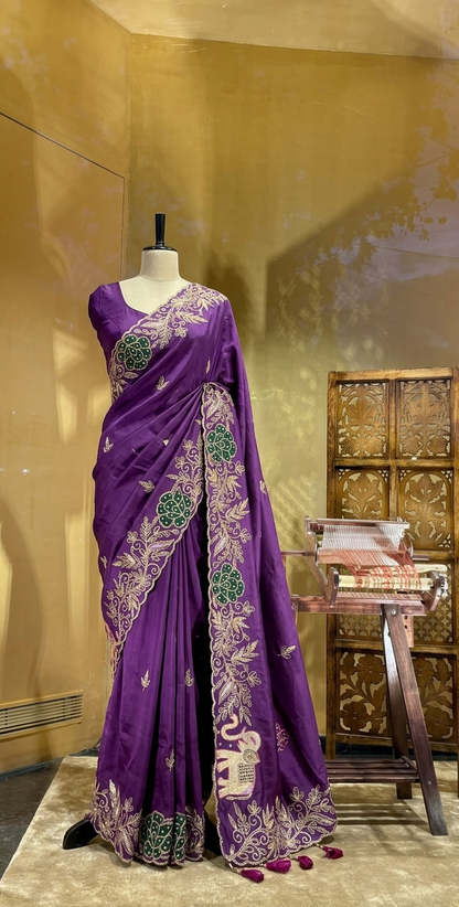 Elephant Motif Resham Embroidery On Munga Silk · 36 Artisan Hours of work · The Virasat Edit