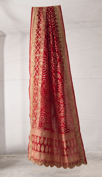 Bridal Royale Pure Khaddi Georgette Dupatta With Heavy Gotta Patti Jaal Handwork
