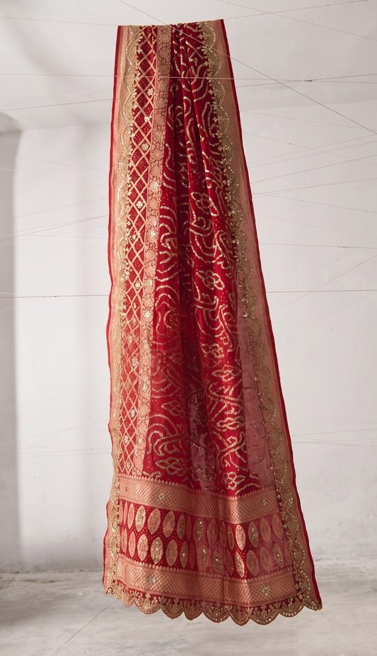 Bridal Royale Pure Khaddi Georgette Dupatta With Heavy Gotta Patti Jaal Handwork