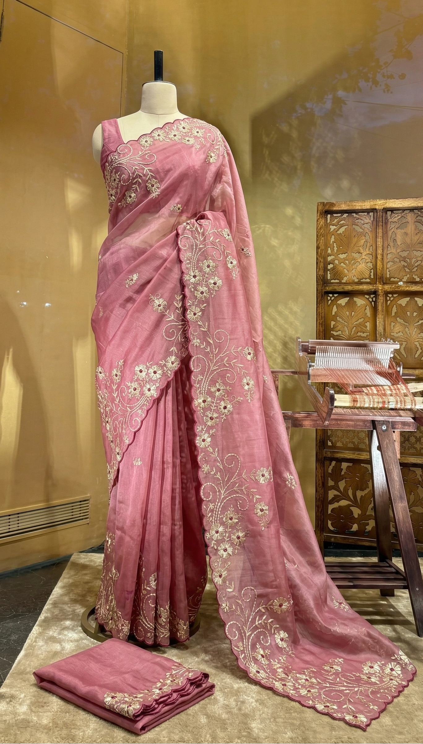 Pittan Embroidery Floral On Soft Organza Silk · 40 Artisan Hours of work · The Zari Edit