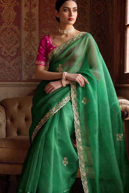 Zardozi Sequins And Pearl On Tissue Silk · 42 Artisan Hours of work · The Chaand Edit