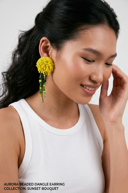 Aurora Bright Yellow Dandelion Earrings With Citrine Crystal Detailing