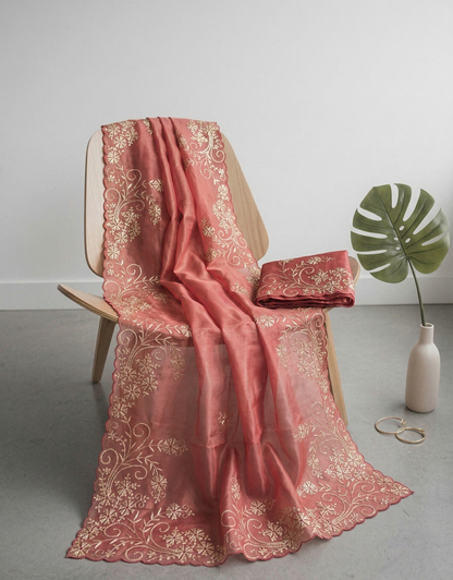 Pittan Embroidery Floral On Soft Organza Silk · 40 Artisan Hours of work · The Zari Edit
