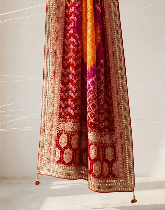 Regal Meena Banarasi Khaddi Georgette Dupatta With Zardozi Detailing