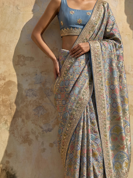 Royal Heritage Crepe Georgette Banarasi Saree With Intricate Zardozi & Gotapatti Work