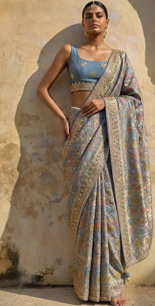 Zardozi And Gotta Patti On Crepe Georgette Banarasi · 56 Artisan Hours of work · The Virasat Edit