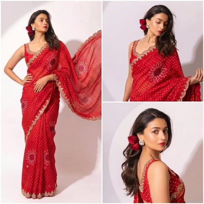 Gotta Patti Zardozi And Kutdana On Bandhej Munga Silk · 52 Artisan Hours of work · The Royal Edit