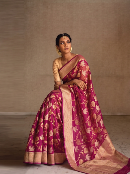 Royal Raw Mango Pattu Silk Saree With Meena Jangla & Zari Nakshi Border