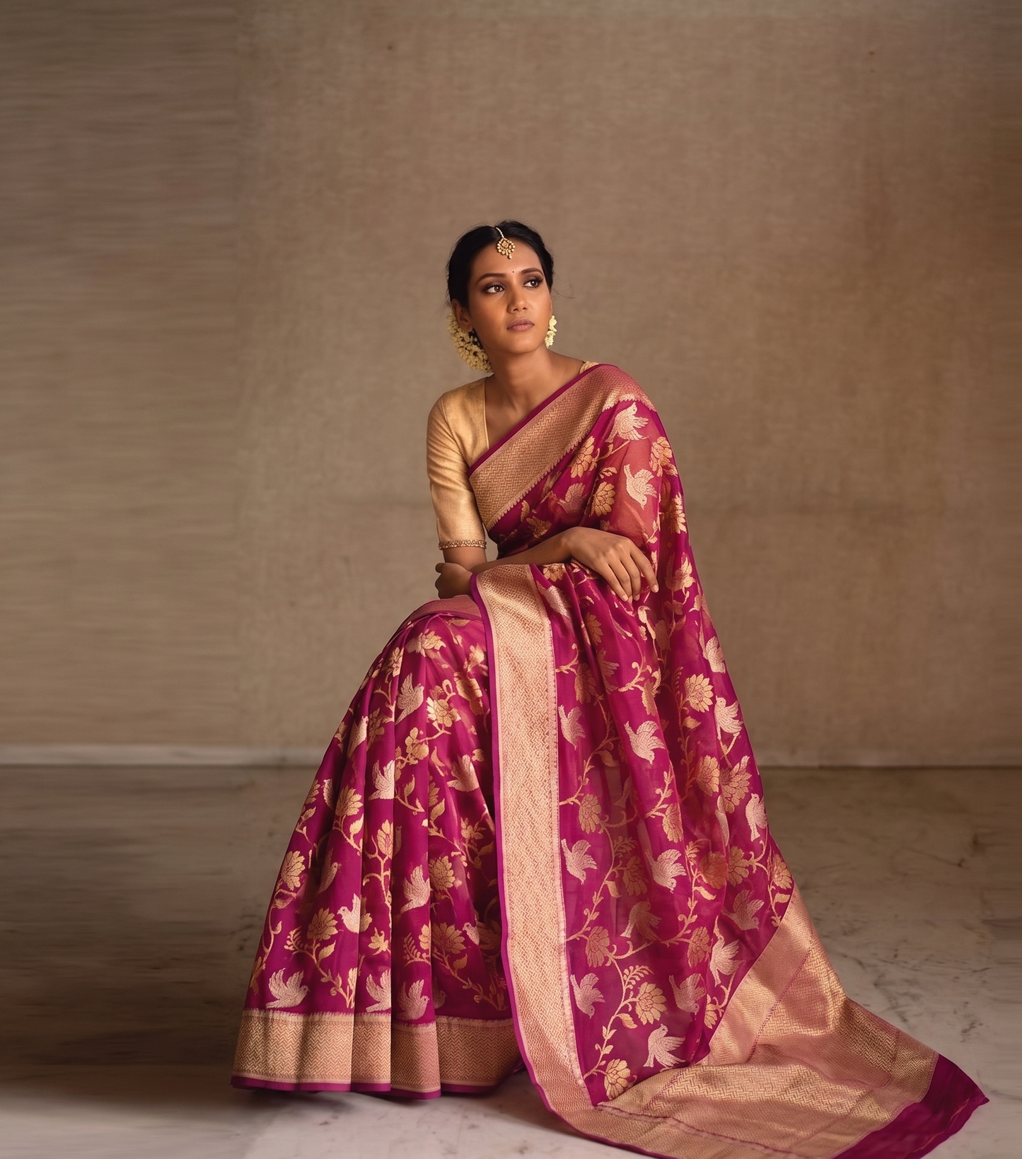 Meena Jangla And Zari Nakshi On Raw Mango Pattu Silk · 36 Artisan Hours of work · The Royal Edit