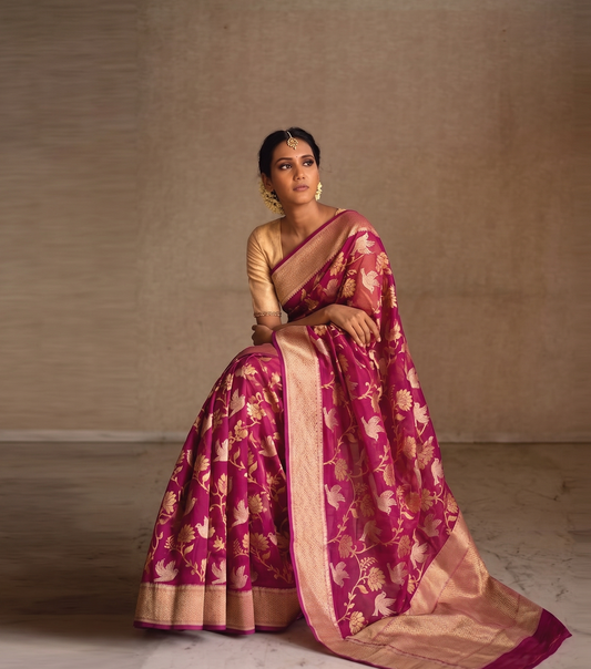 Royal Raw Mango Pattu Silk Saree With Meena Jangla & Zari Nakshi Border